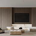 Elegant Modern Living Room Interior With Plush Sofa Wall Shelves And Ambient Lighting