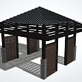 Black Roof Lattice Pavilion Design With Stone Columns And Outdoor Structure