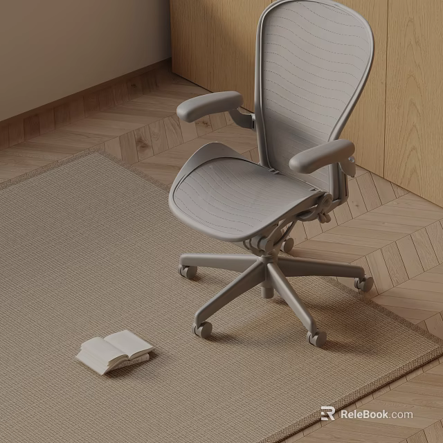 Gray Massage Chair With Armrests And Wheels On Beige Carpet Wooden Floor With Open Book 3d model 