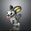 Cartoon Creature 3D Model With Gray White Body Yellow Ears Wings Open Mouth Cheerful Pose