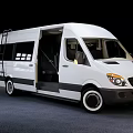 White Commercial Van With Open Rear Door Side Ladder Black Windows And Body Stripes