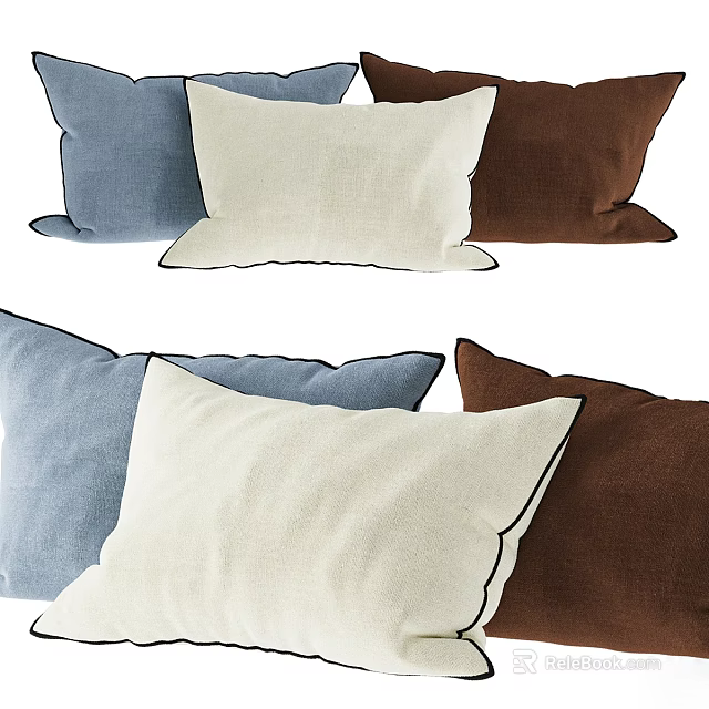 Cozy Soft Decorative Throw Pillows In Blue Beige Brown Linen Fabric For Home Decor 3d model 