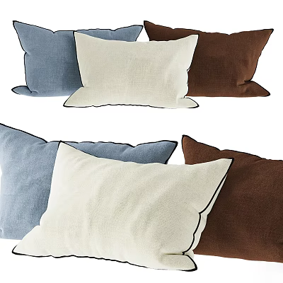 Cozy Soft Decorative Throw Pillows In Blue Beige Brown Linen Fabric For Home Decor 3d model