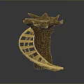 Unique Wooden Sculpture With Tree Stump Base And Curved Staircase Design