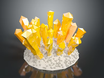 Yellow Crystal Cluster Decorative Ornament Set With White Base And Small Granular Details 3d model