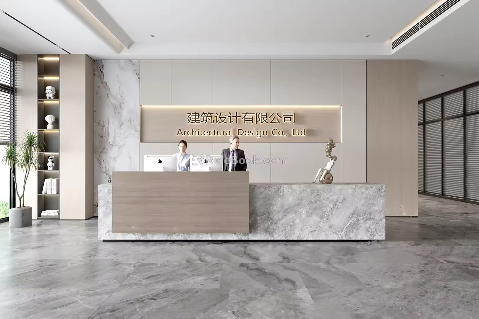 Company Front Desk Background Wall Reception Area Bar Desk Reception Desk Lobby Simple Lobby 3d model
