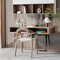 Modern Wooden Desk Interior With Bookshelf Books Clock Decorative Items And Upholstered Chair