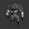 Muscular Ferocious Gray Fur Werewolf Creature Character 3D Model With Sharp Claws And Fangs