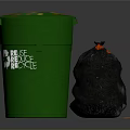 Green Trash Bin With Reuse Reduce Recycle Label And Black Garbage Bag