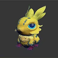 Cute Yellow Plush Toy With Blue Spots Red Eyes And Pink Feet