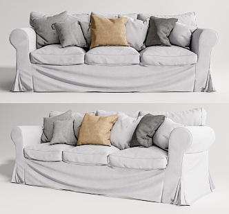 American three-seat sofa double sofa 3d model