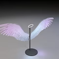 Interactive Area Decorative Wing Sculpture With Pink White Gradient And Glowing Ring Base