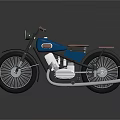 Vintage Blue Motorcycle With Brown Leather Seat Chrome Engine And Black Wheels
