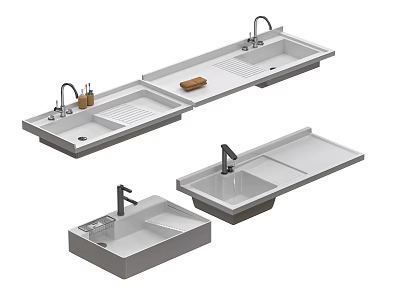 Different Modern Washbasin Styles With Faucets And Sleek Countertop Designs For Bathroom 3d model