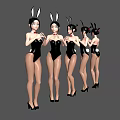 Woman In Bunny Costume With Black Bodysuit Rabbit Ears And High Heels Multiple Angles View