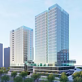 Modern Office Complex With Glass Curtain Walls Green Roof And Landscaped Surroundings
