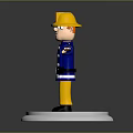 Firefighter Sculpture With Yellow Helmet Blue Uniform Yellow Pants Silver Base Arms Outstretched