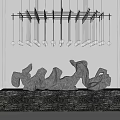Abstract Metal Sculpture Display On Marble Pedestal With Modern Lighting Fixtures