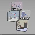Multi Level Interior Scene Model With Room Layouts Bookshelves Bathroom Fixtures And Bedroom Furniture