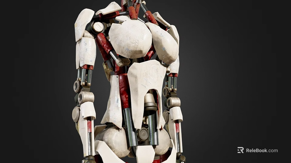 Game and Movie Robot Character with White Red Mechanical Body and Metallic Joint Components 3d model 