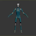 Futuristic Teal Humanoid Robot With White Head Silver Joints And Orange Feet