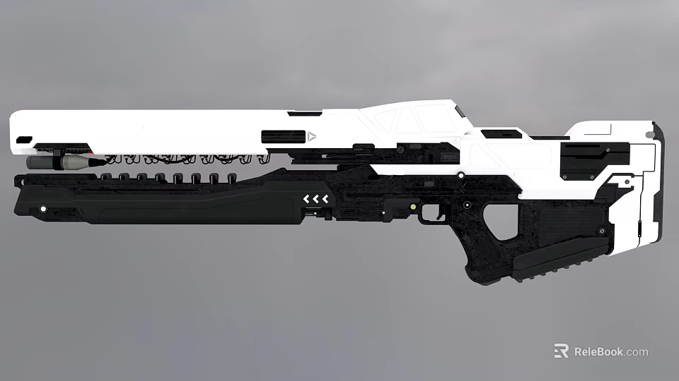 Futuristic White And Black Rifle With Sleek Body Tactical Grip And Barrel Design 3d model 