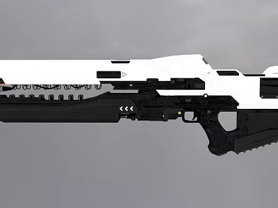 Futuristic White And Black Rifle With Sleek Body Tactical Grip And Barrel Design 3d model