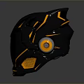 Futuristic Black And Orange Combat Helmet As Tactical Weapon Gear With Sharp Sleek Design