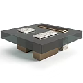 Modern Glass Coffee Table With Brass Metal Legs And Stone Decorative Elements 3d model