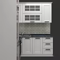 Modern Kitchen With White Cabinets Black Countertop And Patterned Tiled Backsplash 3d model
