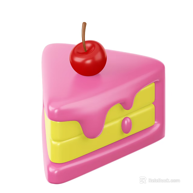 Delicious Pink Cake Slice with Yellow Layers Pink Dripping Frosting and Red Cherry on Top 3d model 