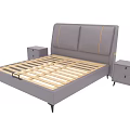 Modern Gray Double Bed With Yellow Stitching Frame Wooden Slats And Nightstands