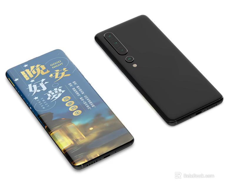 Elegant Black Smartphone Screen Showing Good Night Dream Text And Rear Camera Design 3d model 