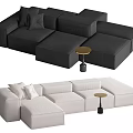 Modular Sectional Sofa in Gray and Beige with Modular Design and Round Side Table 3d model