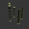 Modern Tall Buildings with Black Gray Facades and White Bases Various Heights and Designs