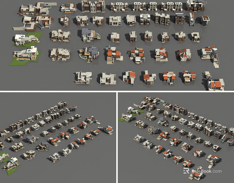 Detached Villas With Various Architectural Styles Exterior Designs And Roof Types 3d model 