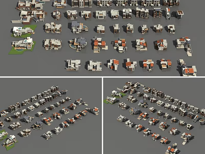 Detached Villas With Various Architectural Styles Exterior Designs And Roof Types 3d model