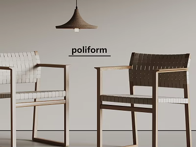 Poliform Modern Dining Chairs With Woven Design And Wooden Frame In Stylish Look 3d model