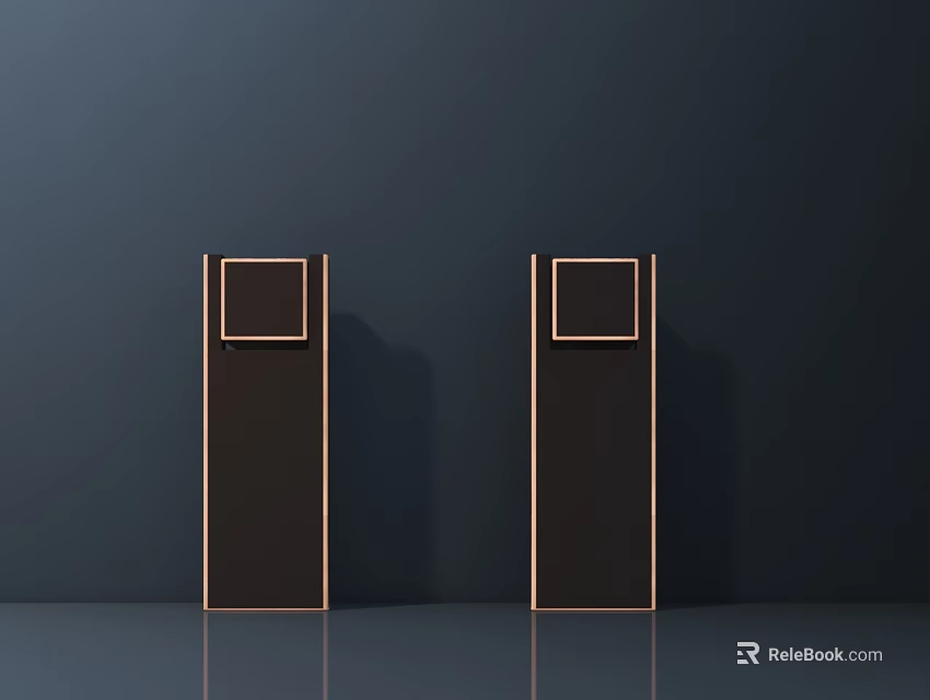 Two Black Long Strip Hardware Tools with Golden Border and Reflective Base on Dark Background 3d model 