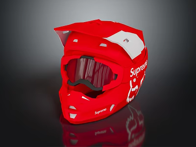 Stylish Supreme Red Motorcycle Helmet With Tinted Visor And White Accents 3d model