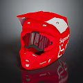 Stylish Supreme Red Motorcycle Helmet With Tinted Visor And White Accents