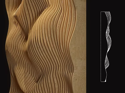 Wavy Wood Grain Decoration Design With Elevation View And Details 3d model