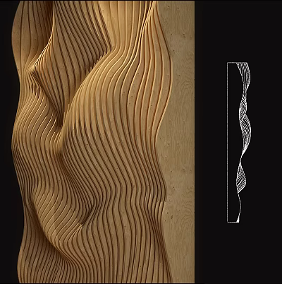 Wavy Wood Grain Decoration Design With Elevation View And Details 3d model