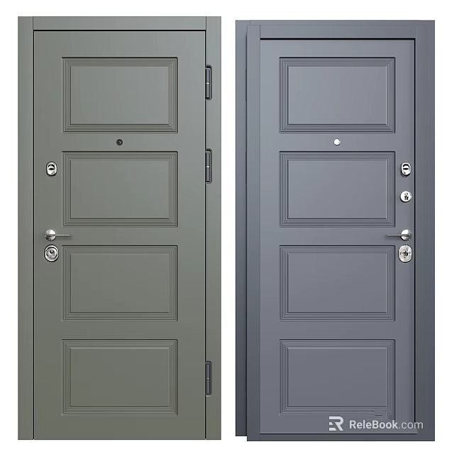Modern Gray Hinged Doors With Panel Design Door Locks And Handles 3d model