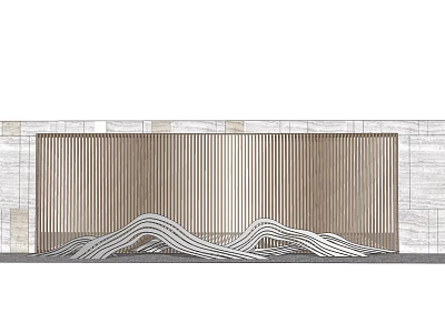 Modern Feature Wall Design With Wooden Slats And Wavy Decorative Elements 3d model