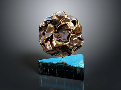 Abstract Metallic Sculpture With Irregular Sphere Shape And Blue Shiny Base 3d model
