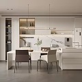 Island Table Home Restaurant Rock Board Island Table Dining Table and Chair Combination Wine Cabinet Chandelier Ornaments 3d model
