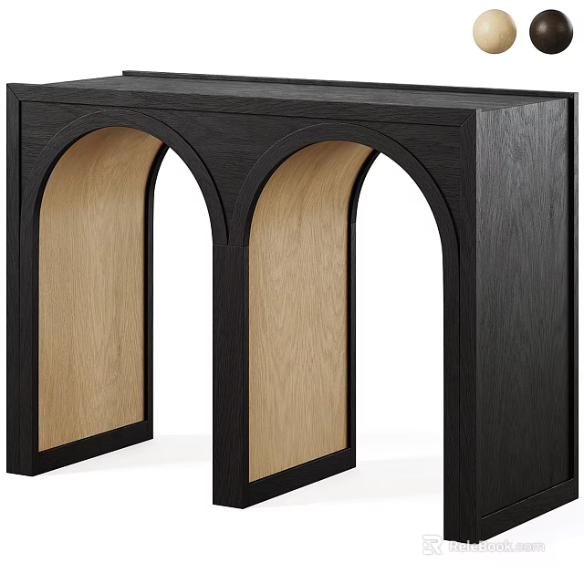 Modern Black Console Table With Arch Design And Wooden Panels 3d model 