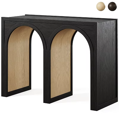 Modern Black Console Table With Arch Design And Wooden Panels 3d model