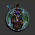 Warrior Character Riding Armored Lion Like Creature With Purple Saddle On Glowing Stone Base
